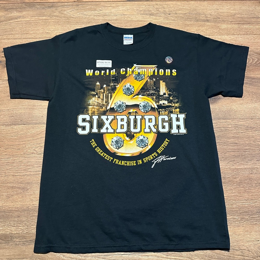 Vintage‎ Sixburgh T-Shirt Mens Medium Black Pittsburgh World Champions
